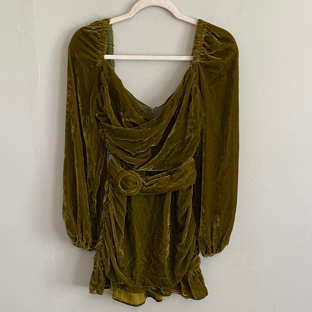Tularosa Women’s Olive Green Long Sleeve Mini Velvet Dress Size XS